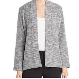 Eileen Fisher Tweed Organic Cotton Open Front Cardigan With Pockets Size XL